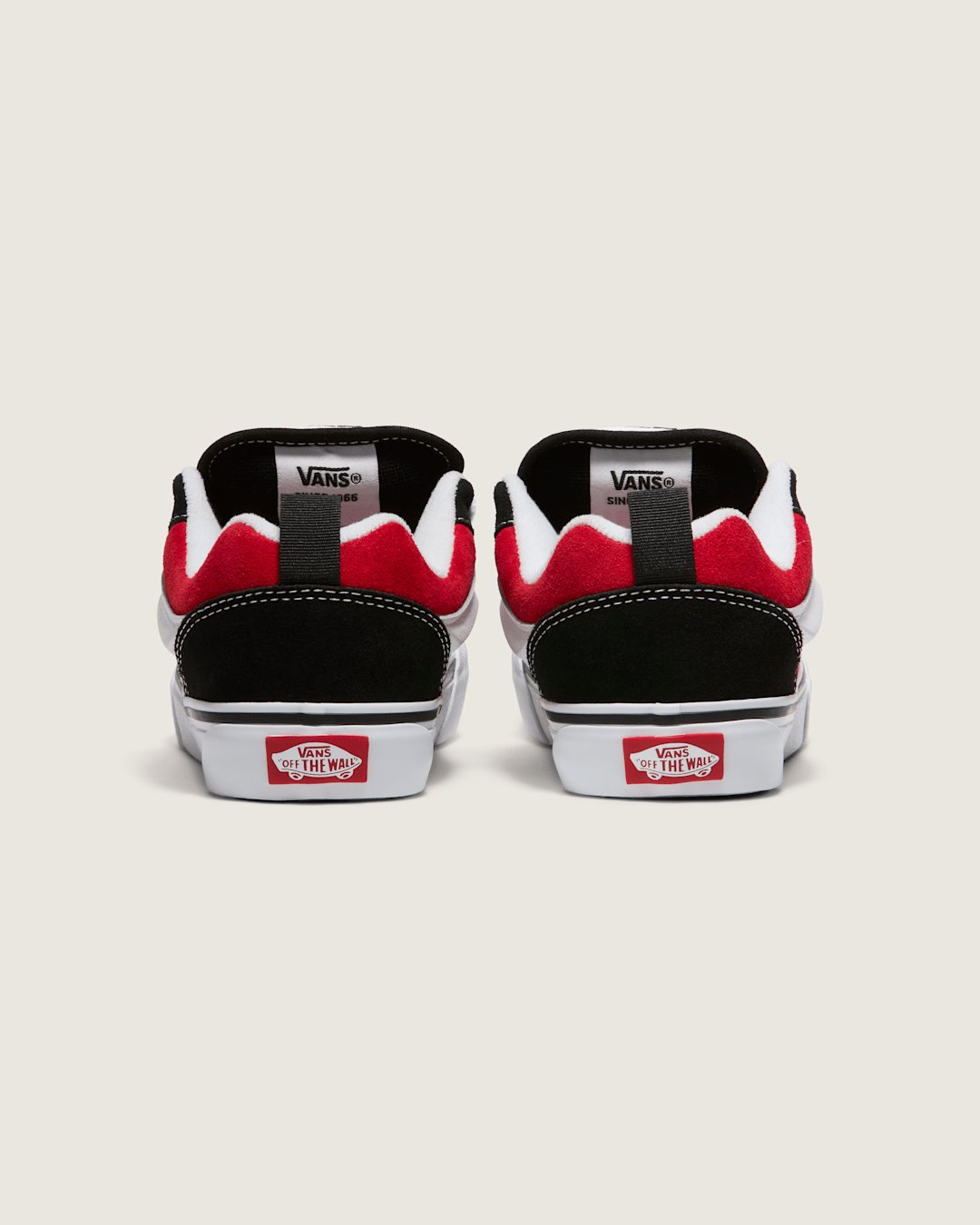 Vans Big Kids Knu Skool Shoe in Black / Racing Red