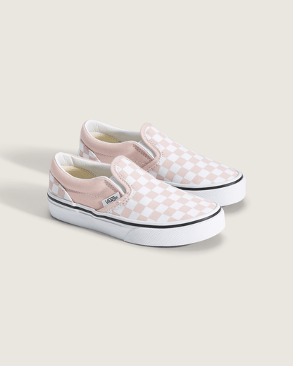 Vans Little Kids Classic Slip-On Checkerboard Shoe in Checkerboard Sepia Rose Pink