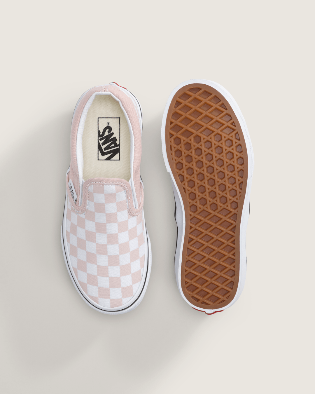 Vans Little Kids Classic Slip-On Checkerboard Shoe in Checkerboard Sepia Rose Pink