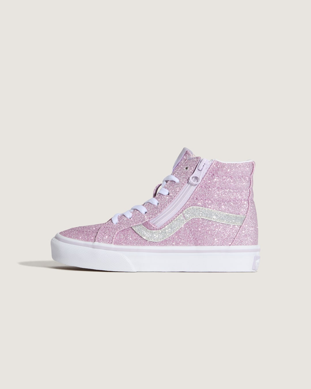Vans Little Kids Sk8-Hi Side Zip Shoe in Glitter Lilac Mist Purple