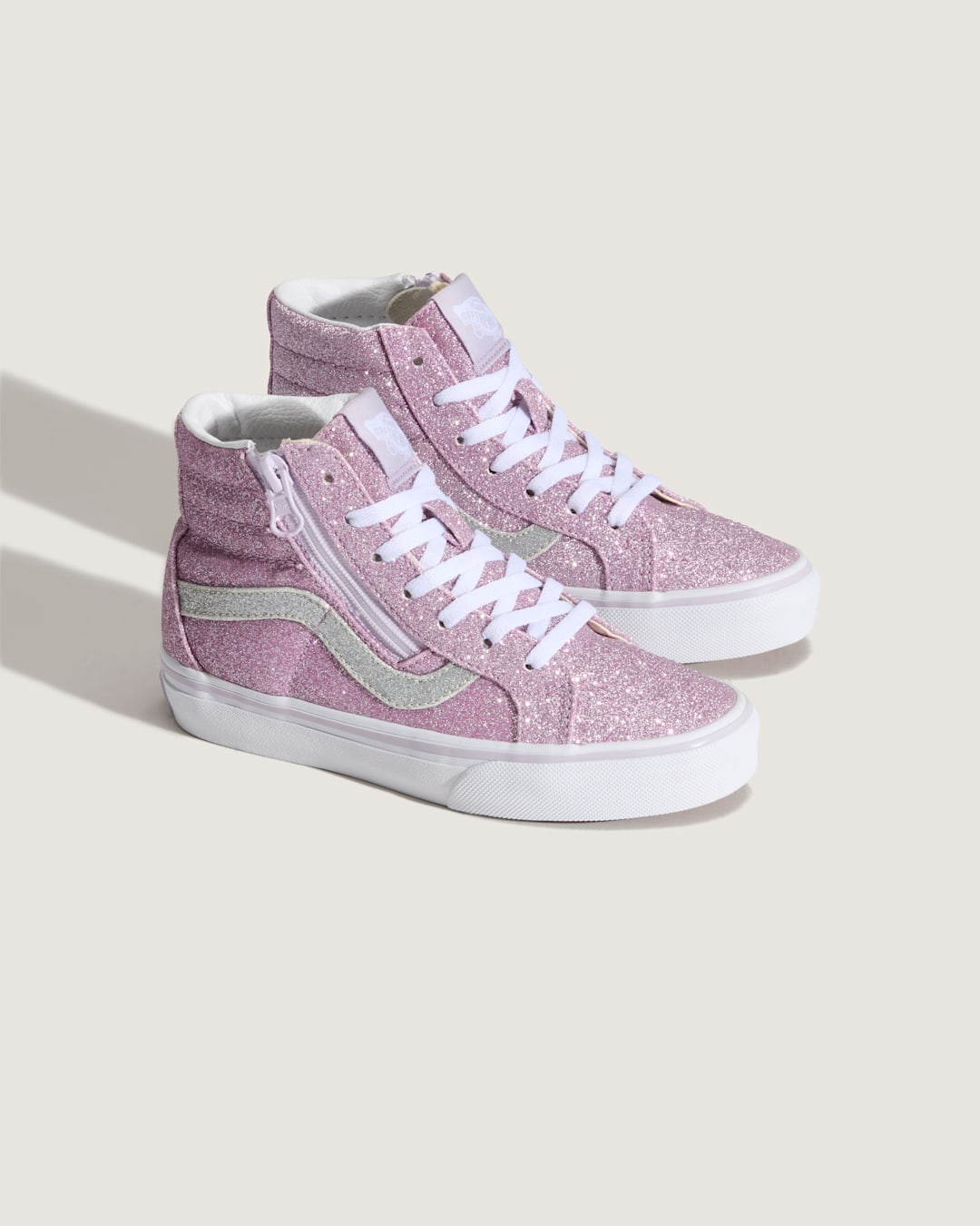 Vans Little Kids Sk8-Hi Side Zip Shoe in Glitter Lilac Mist Purple