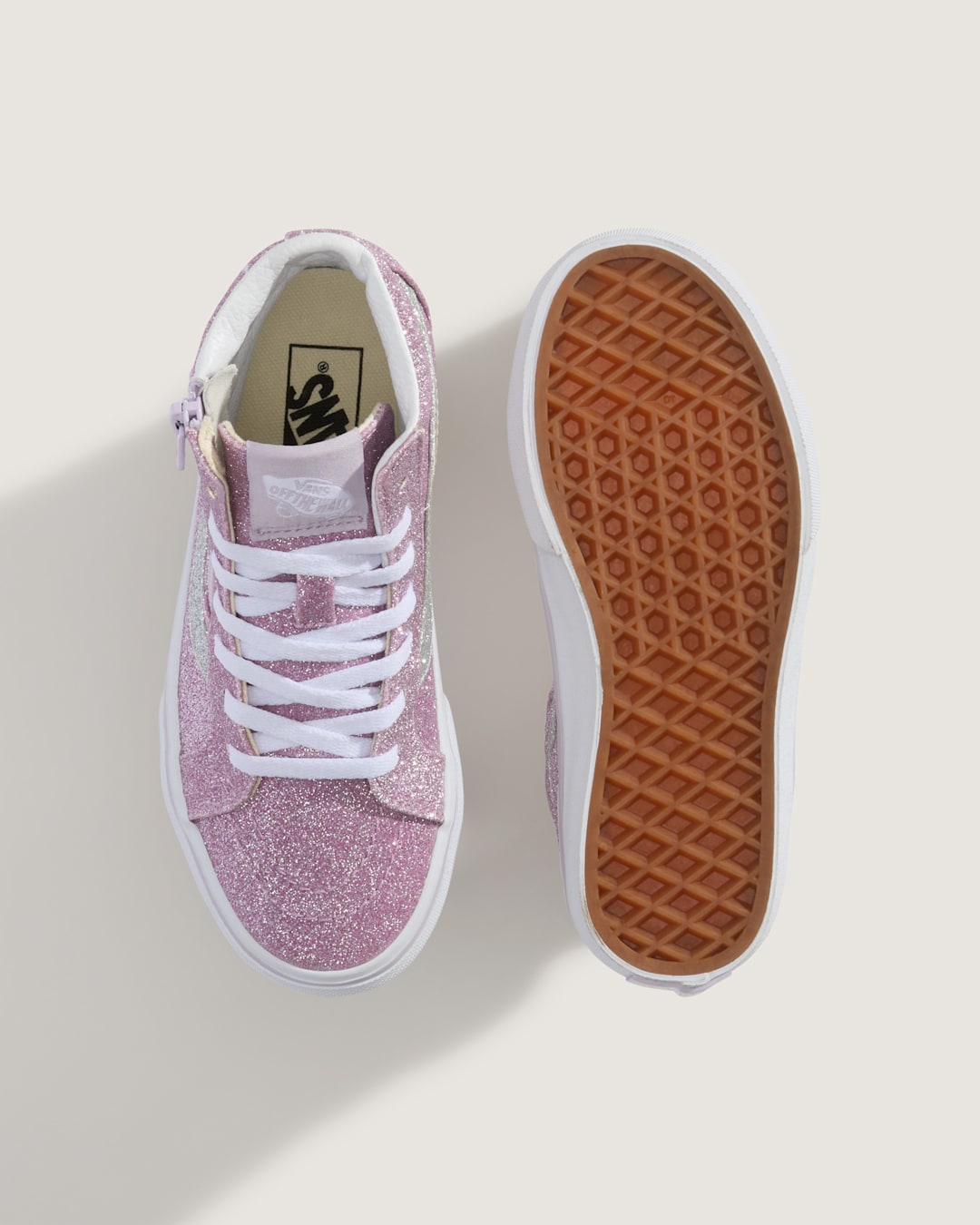 Vans Little Kids Sk8-Hi Side Zip Shoe in Glitter Lilac Mist Purple