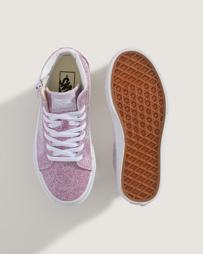 Vans Little Kids Sk8-Hi Side Zip Shoe in Glitter Lilac Mist Purple