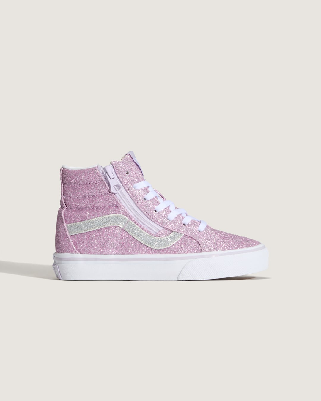 Vans Little Kids Sk8-Hi Side Zip Shoe in Glitter Lilac Mist Purple