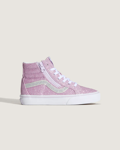 Vans Little Kids Sk8-Hi Side Zip Shoe in Glitter Lilac Mist Purple