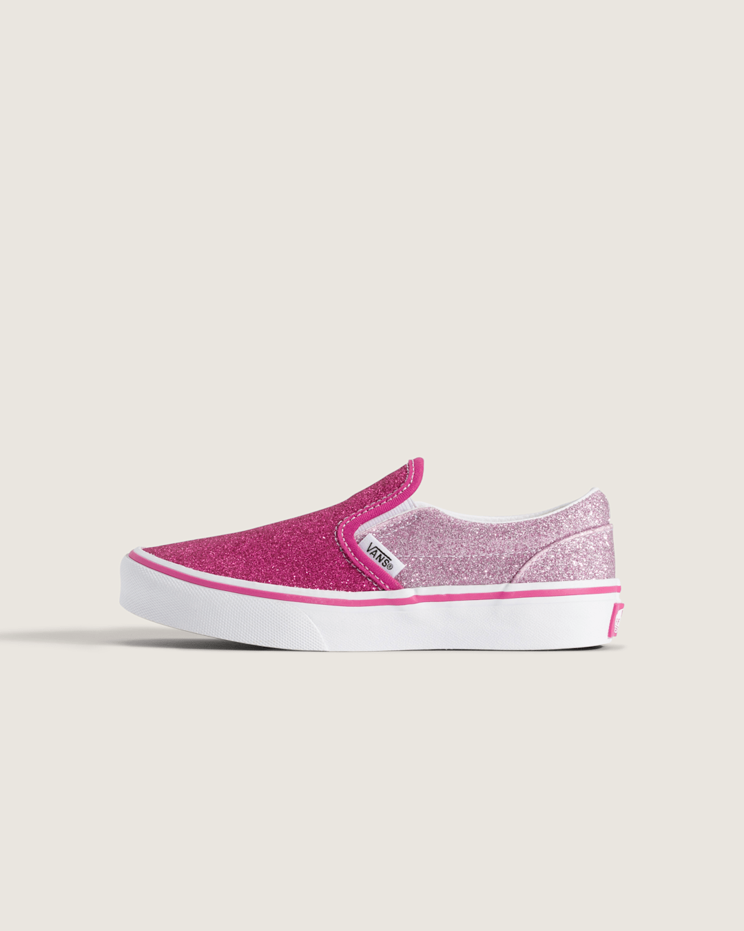 Vans Little Kids Classic Slip-On Shoe in Glitter Raspberry Rose Pink