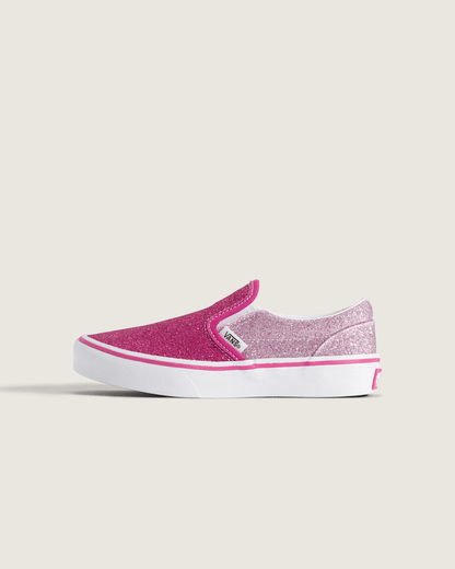 Vans Little Kids Classic Slip-On Shoe in Glitter Raspberry Rose Pink