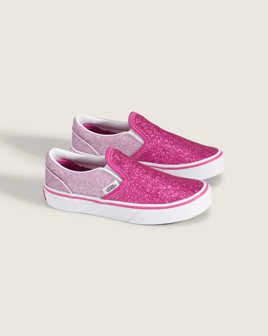 Vans Little Kids Classic Slip-On Shoe in Glitter Raspberry Rose Pink