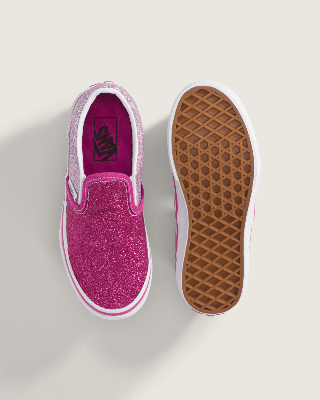Vans Little Kids Classic Slip-On Shoe in Glitter Raspberry Rose Pink