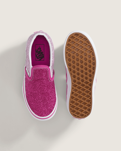 Vans Little Kids Classic Slip-On Shoe in Glitter Raspberry Rose Pink
