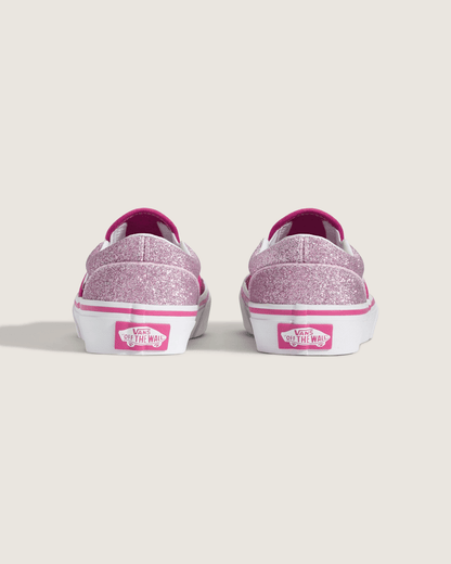 Vans Little Kids Classic Slip-On Shoe in Glitter Raspberry Rose Pink
