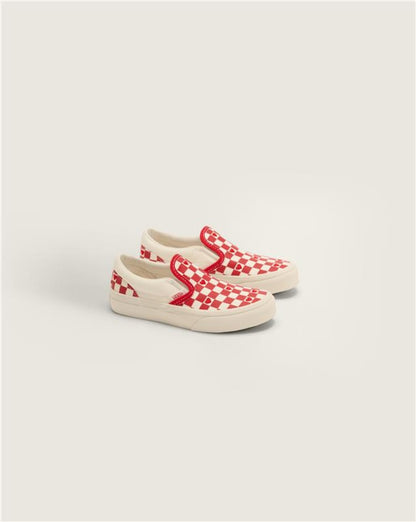 Vans Little Kids Classic Slip-On Checkerboard Shoe in Checkerboard Racing Red / True White