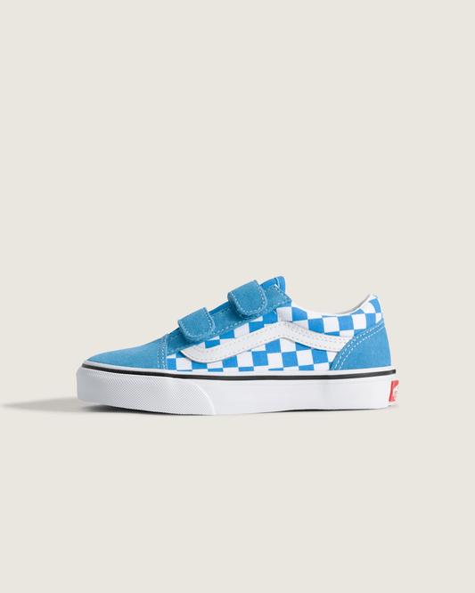 Vans Little Kids Old Skool V Checkerboard Shoe in Checkerboard Bright Azure Blue