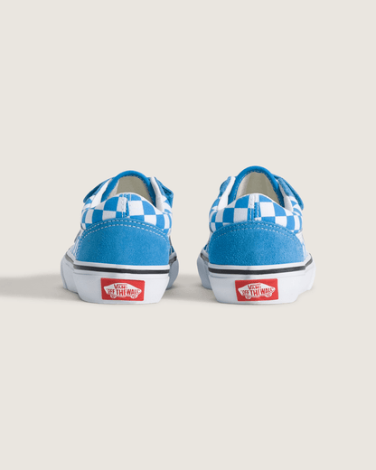 Vans Little Kids Old Skool V Checkerboard Shoe in Checkerboard Bright Azure Blue