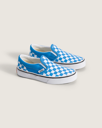 Vans Little Kids Classic Slip-On Checkerboard Shoe in Checkerboard Bright Azure Blue