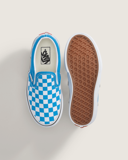 Vans Little Kids Classic Slip-On Checkerboard Shoe in Checkerboard Bright Azure Blue