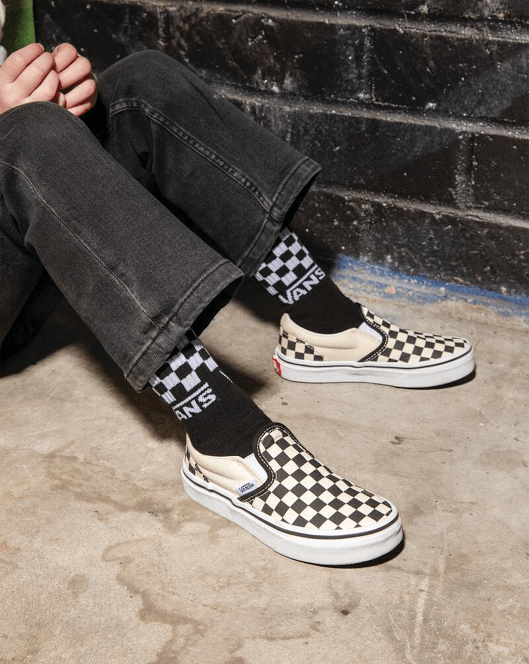 Vans Kids Classic Checkerboard Slip-On Black/White Shoes