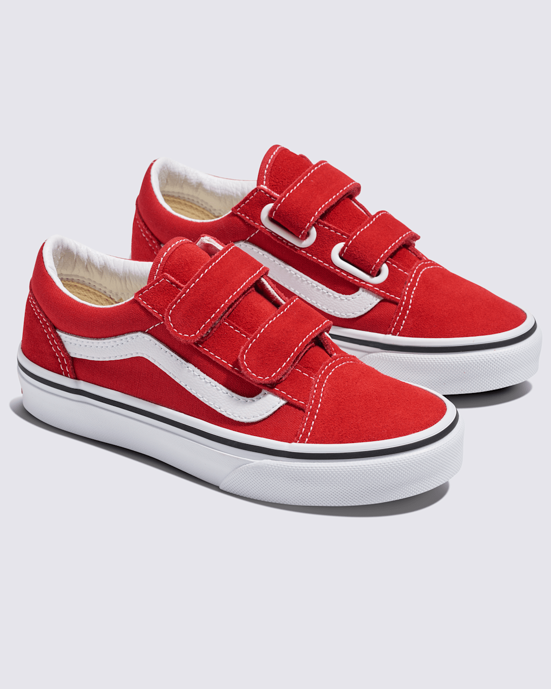 Vans Little Kids Old Skool V Shoe in Racing Red / True White