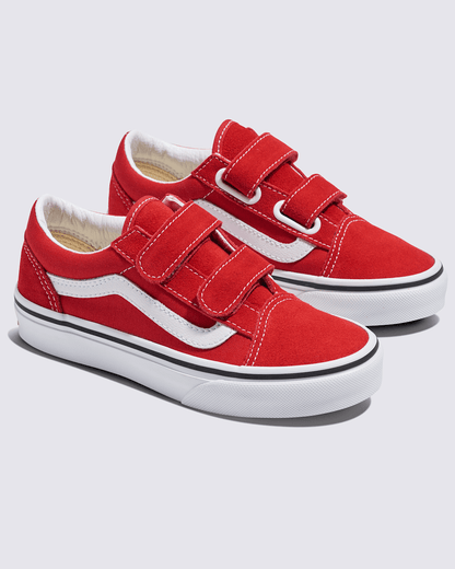 Vans Little Kids Old Skool V Shoe in Racing Red / True White