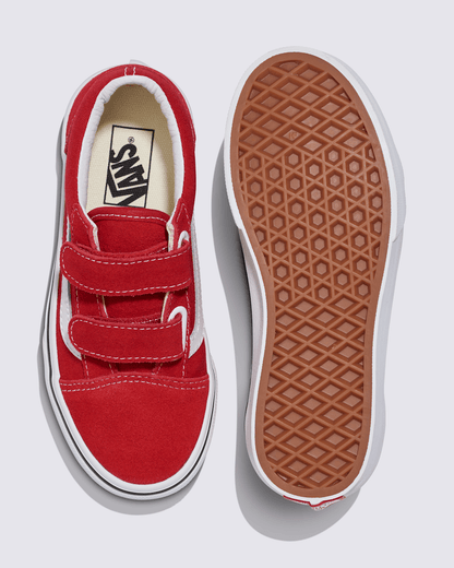 Vans Little Kids Old Skool V Shoe in Racing Red / True White