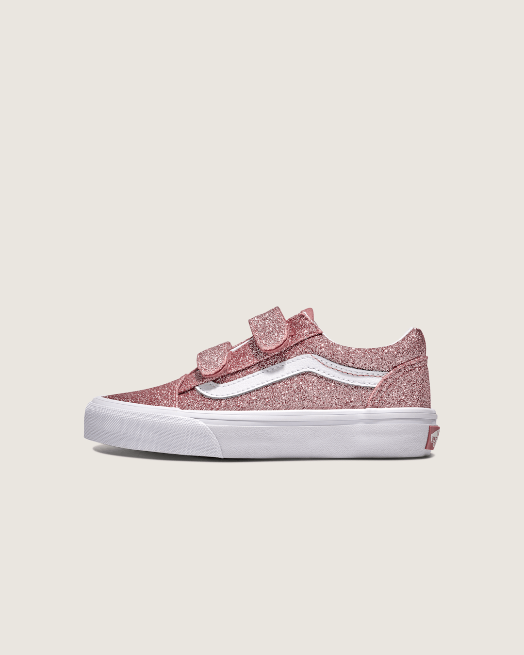 Vans Little Kids Old Skool V Shoe in Glitter Rose Gold Pink