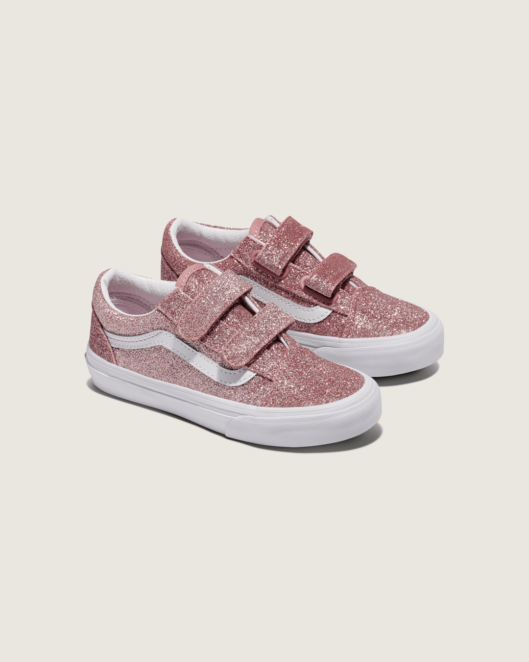 Vans Little Kids Old Skool V Shoe in Glitter Rose Gold Pink