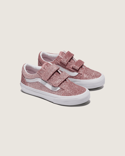Vans Little Kids Old Skool V Shoe in Glitter Rose Gold Pink