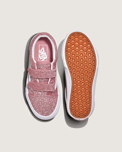 Vans Little Kids Old Skool V Shoe in Glitter Rose Gold Pink