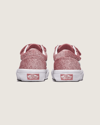 Vans Little Kids Old Skool V Shoe in Glitter Rose Gold Pink