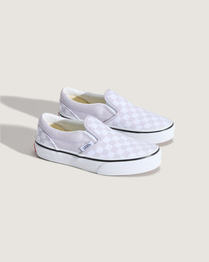 Vans Little Kids Classic Slip-On Checkerboard Shoe in Checkerboard Lilac Mist Purple
