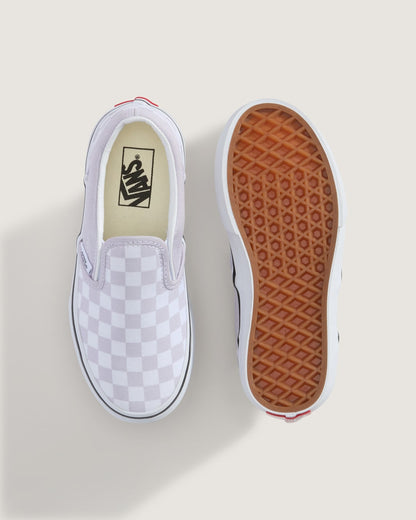 Vans Little Kids Classic Slip-On Checkerboard Shoe in Checkerboard Lilac Mist Purple