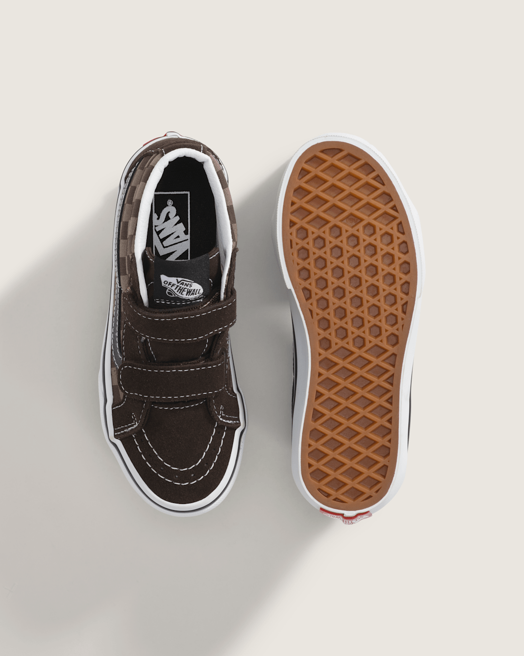 Vans Little Kids' Sk8-Mid V Checkerboard Shoe in Checkerboard Brown