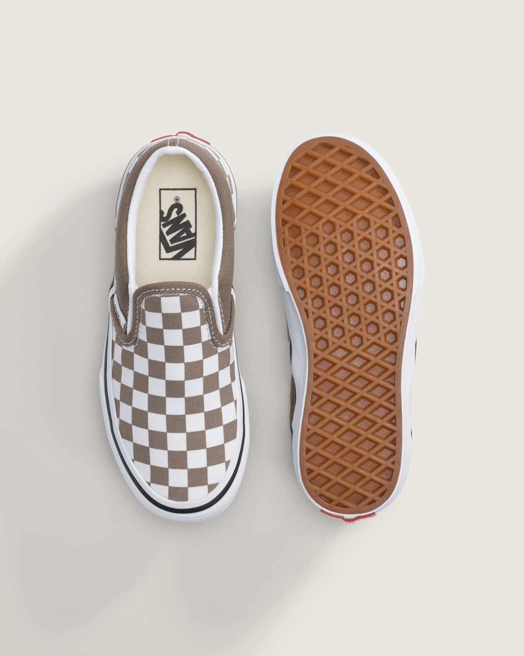 Vans Little Kids Classic Slip-On Checkerboard Shoe in Checkerboard Walnut Brown