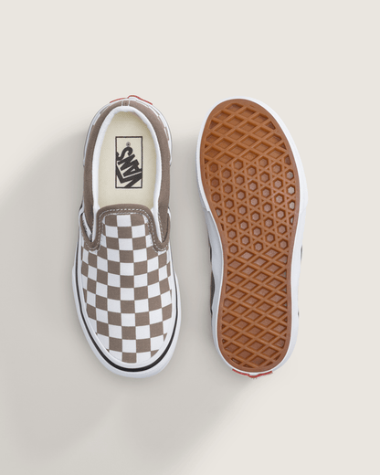 Vans Little Kids Classic Slip-On Checkerboard Shoe in Checkerboard Walnut Brown
