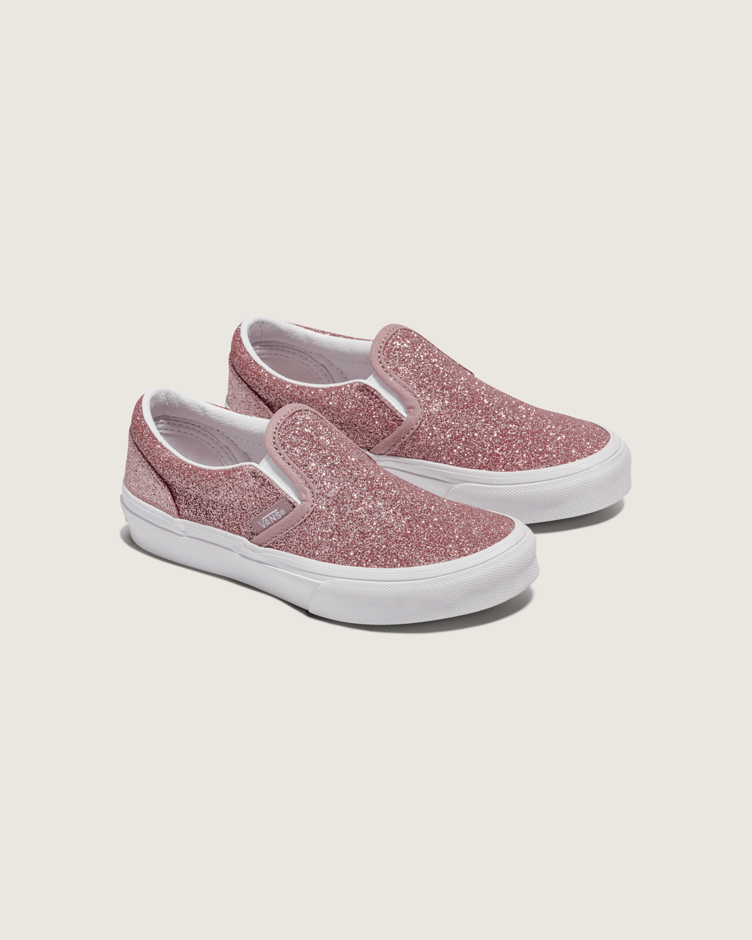 Vans Little Kids Classic Slip-On Shoe in Glitter Rose Gold Pink