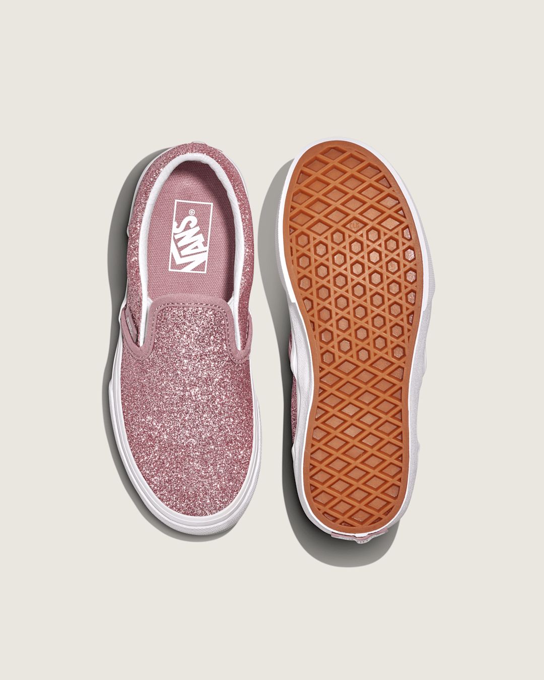 Vans Little Kids Classic Slip-On Shoe in Glitter Rose Gold Pink