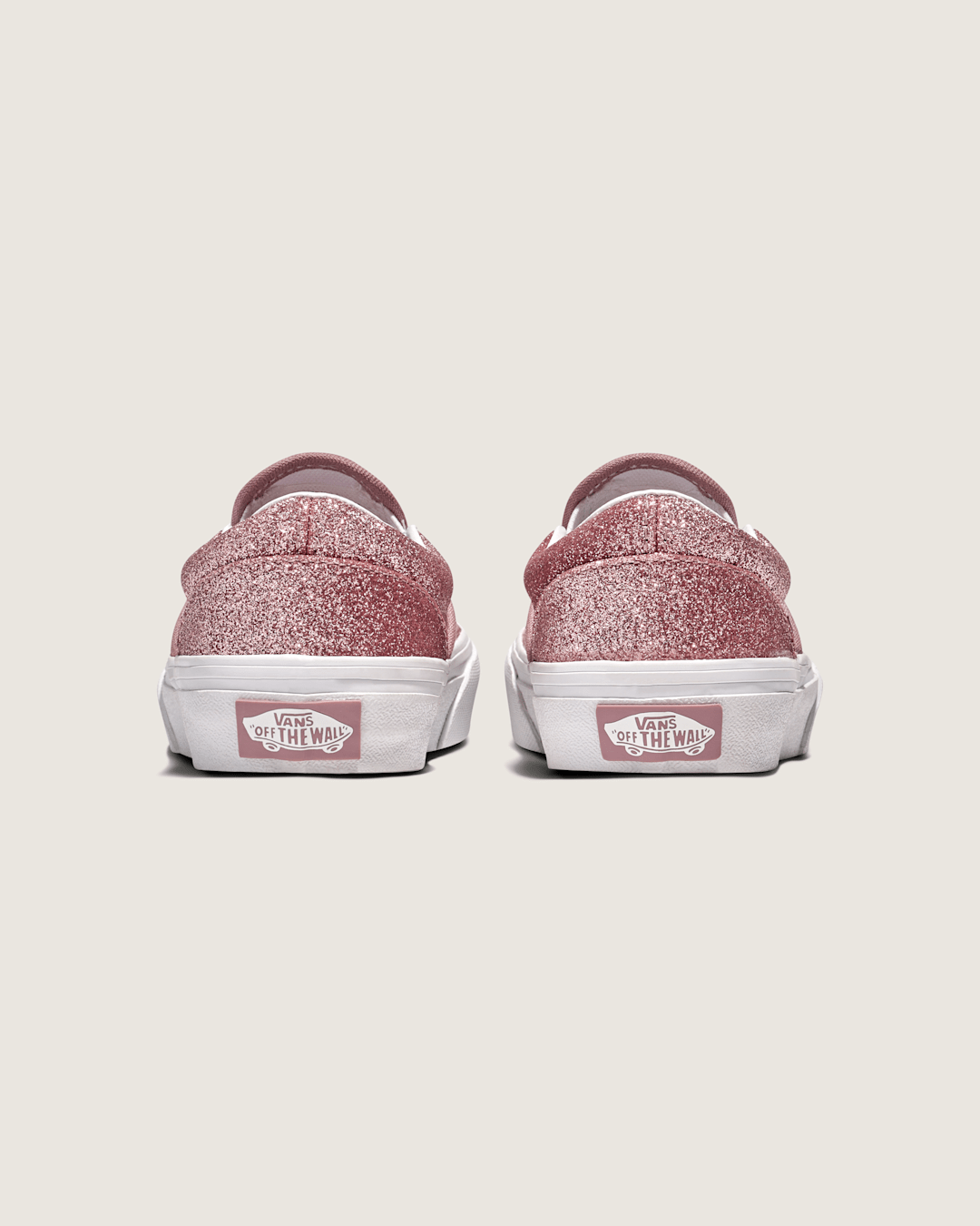 Vans Little Kids Classic Slip-On Shoe in Glitter Rose Gold Pink