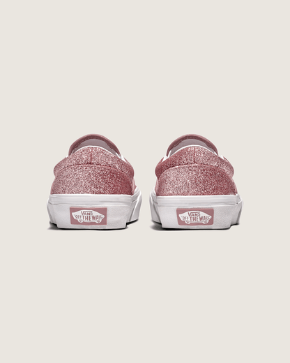 Vans Little Kids Classic Slip-On Shoe in Glitter Rose Gold Pink
