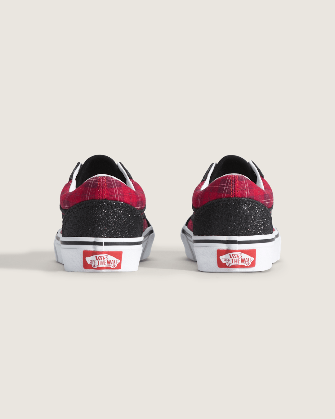 Vans Little Kids Old Skool Shoe in Glitter Plaid Red / Black