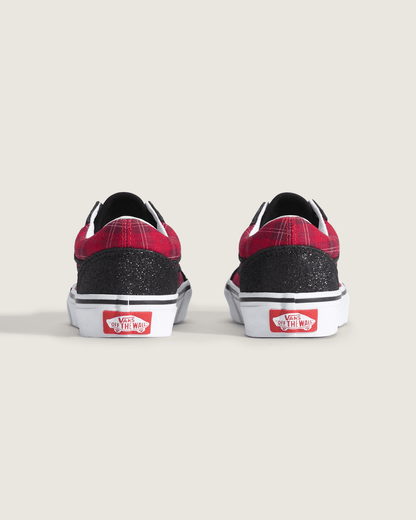 Vans Little Kids Old Skool Shoe in Glitter Plaid Red / Black