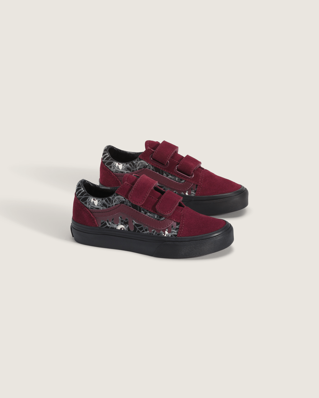 Vans Little Kids Old Skool V Halloween Shoe in In the Shadows Black / Port Red