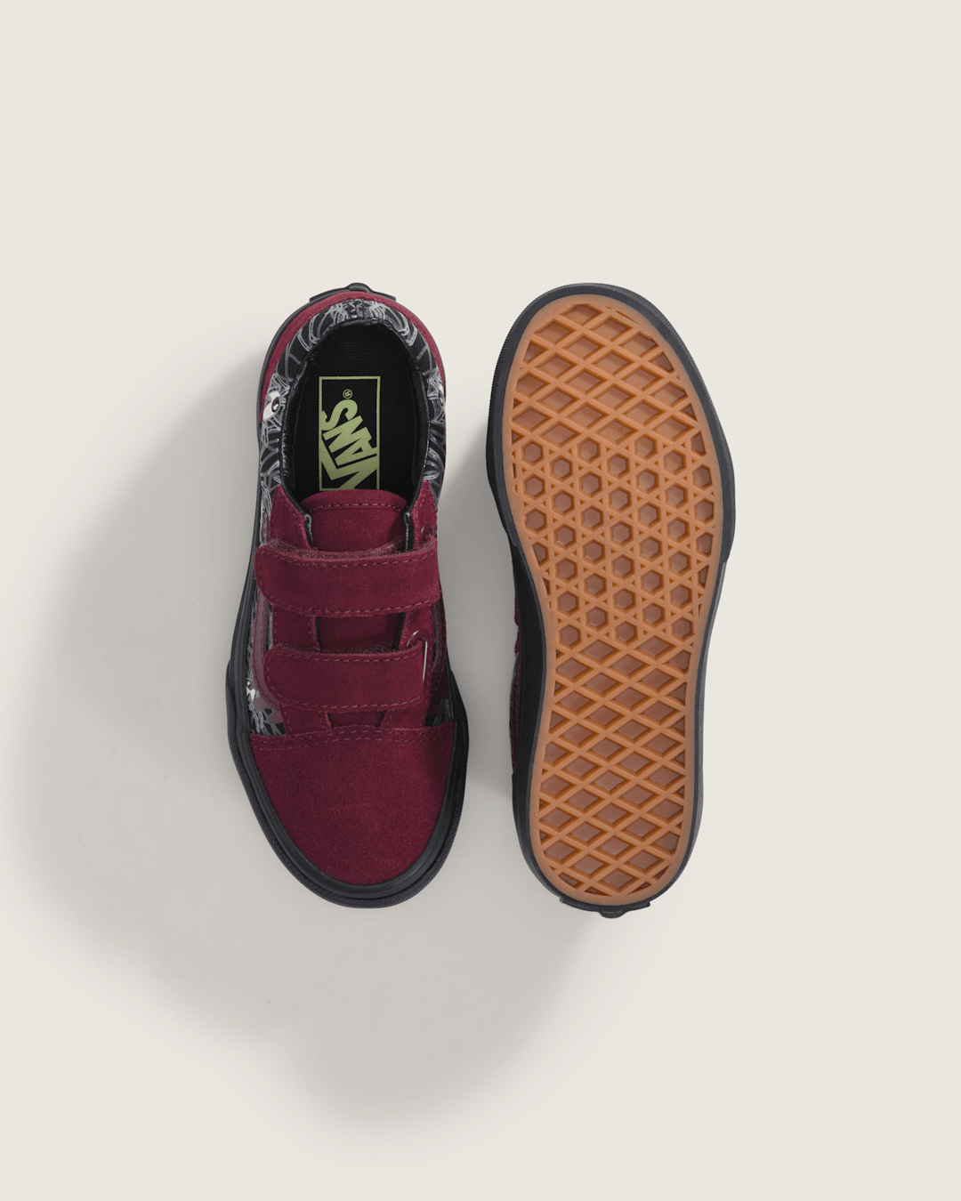 Vans Little Kids Old Skool V Halloween Shoe in In the Shadows Black / Port Red