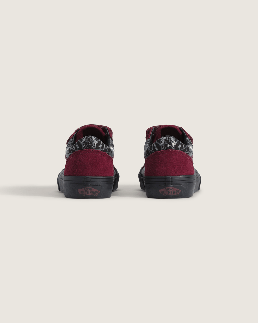 Vans Little Kids Old Skool V Halloween Shoe in In the Shadows Black / Port Red