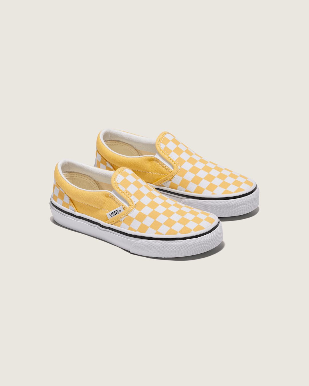 Vans Little Kids Classic Slip-On Checkerboard Shoe in Banana Cream Yellow / White