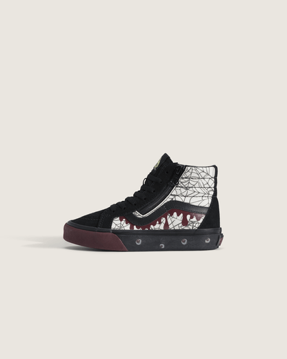 Vans Little Kids Sk8-Hi Side Zip Halloween Shoe in In the Shadows Black / Port Red