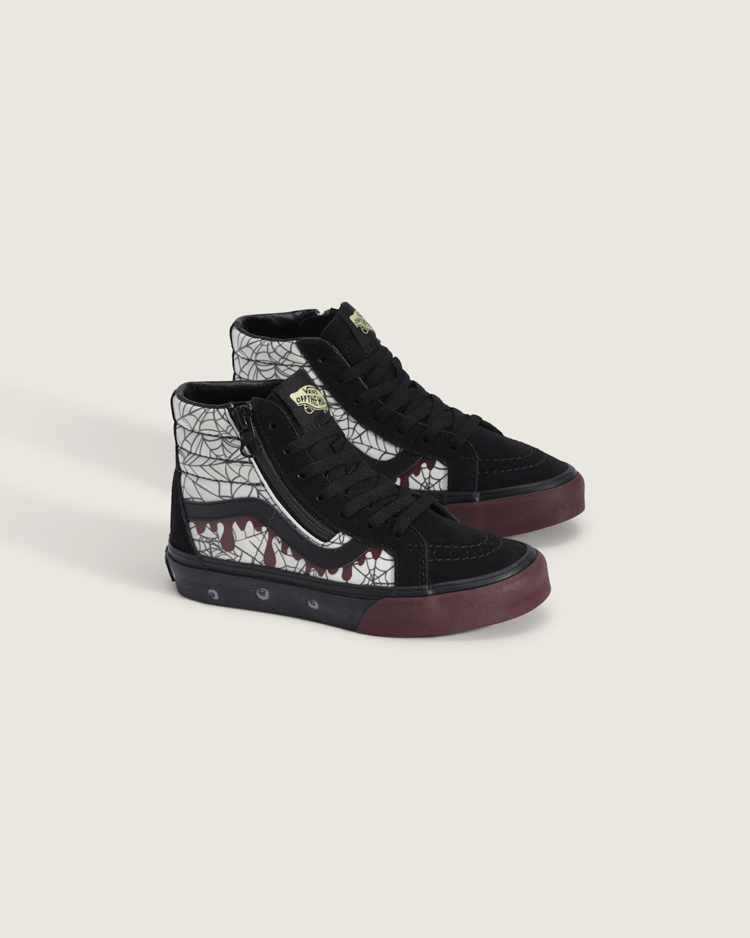 Vans Little Kids Sk8-Hi Side Zip Halloween Shoe in In the Shadows Black / Port Red