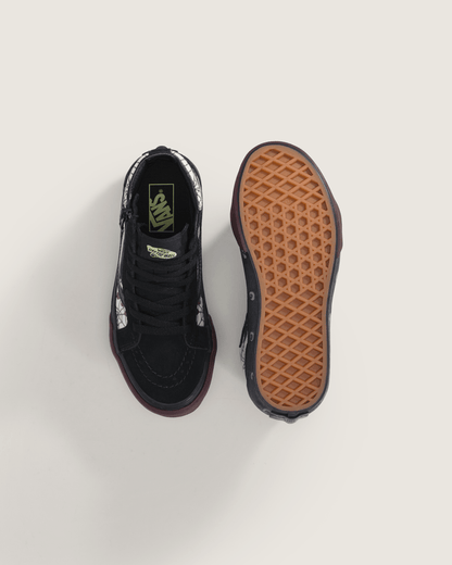 Vans Little Kids Sk8-Hi Side Zip Halloween Shoe in In the Shadows Black / Port Red