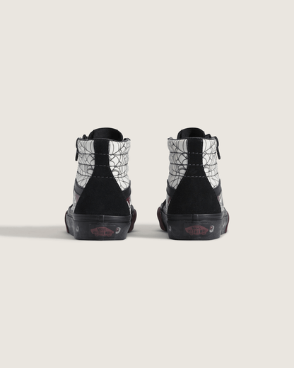 Vans Little Kids Sk8-Hi Side Zip Halloween Shoe in In the Shadows Black / Port Red