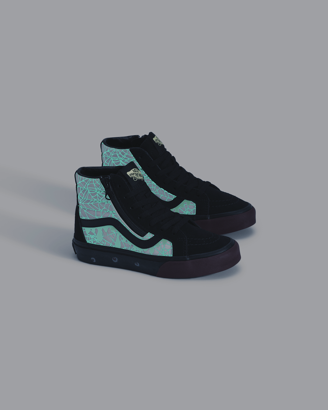 Vans Little Kids Sk8-Hi Side Zip Halloween Shoe in In the Shadows Black / Port Red