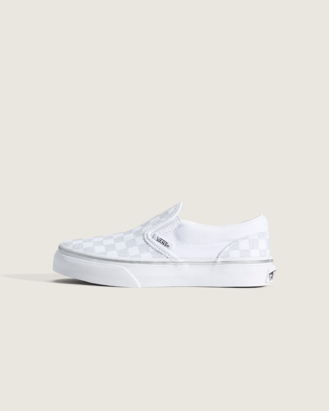 Vans Little Kids Classic Slip-On Checkerboard Shoe in Checkerboard Silver Grey